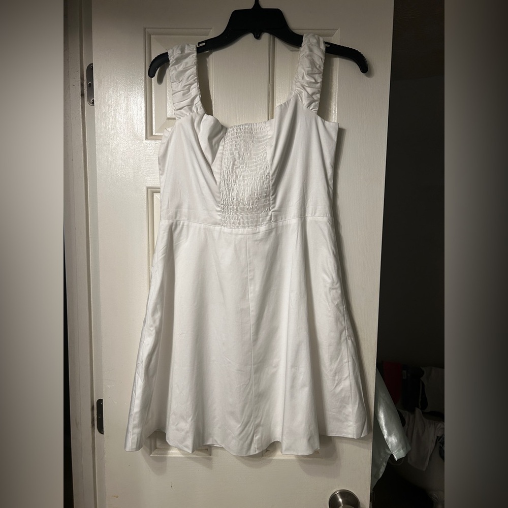 Favorite Daughter Off-Shoulder White Button-Front Mini Dress - Picture 10 of 12